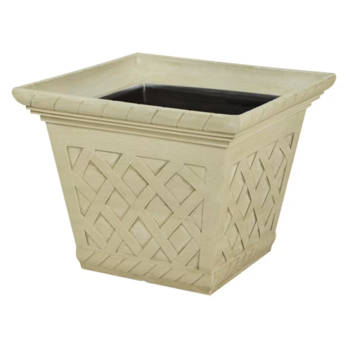 Vigoro 17 in. Frenchboro Antique Beige Resin Square Planter Stylish and Durable - Picture 11 of 11