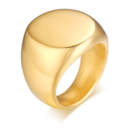 Men's Gold Plated Stainless Steel Signet Round Ring Plain Wedding Statement Band - Picture 17 of 19