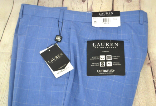 RALPH LAUREN Flat Front Dress Pants SIZE 40/30 Light Blue Windowpane NWT - Picture 2 of 8