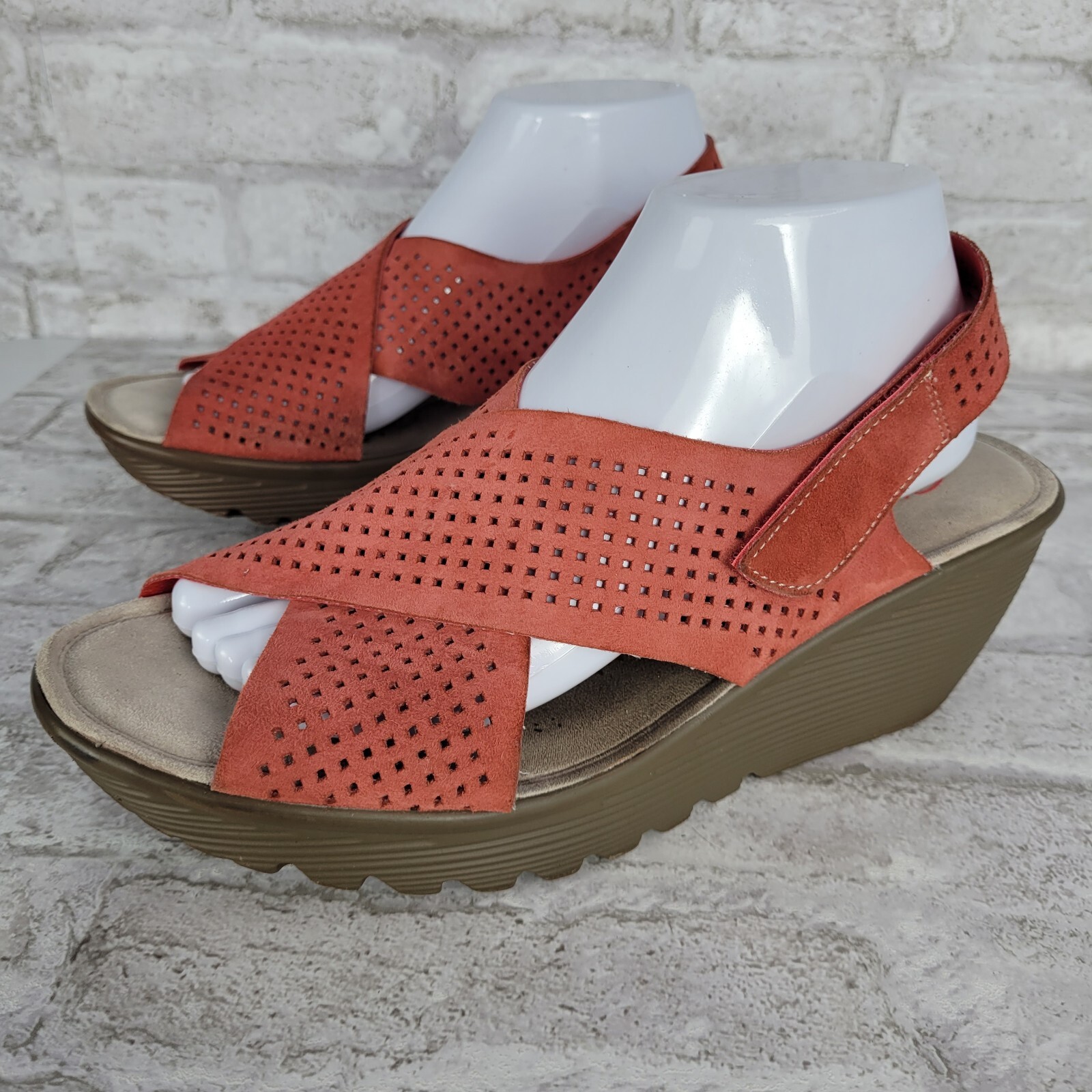 Skechers Memory Foam Salmon/Pink Wedge Suede Leather Heel Sandals U.S. 9.5  | eBay