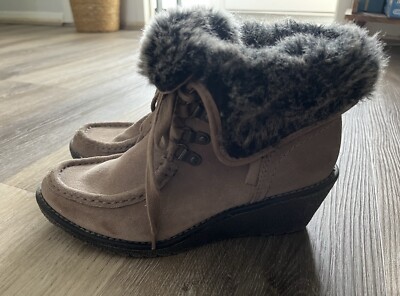 Fat Face Brown Suede Wedge Boots Size UK