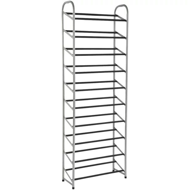 Mainstays 10-Tier Shoe Rack, Powder Coated Black and Silver Finish