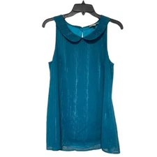 ModCloth Blue Peter Pan Collar Formal Glitter Blouse - Size M