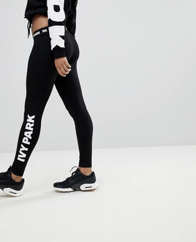IVY PARK Black YOGA/GYM White Logo Leggings - Size UK XXL | eBay