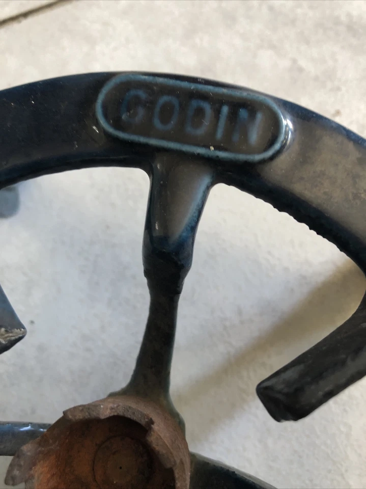 Ancien Rechaud A Gaz En Fonte Émaillé Godin Bleu Vintage - Photo 2/4