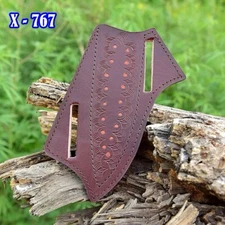 Leather Hand Engraved PANCAKE Fixed Blade Knife Belt Sheath Folding Case USA