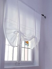 Gardine Raffrollo Spitze Raffgardine B. 60 - 150 cm Landhaus Baumwolle weiß