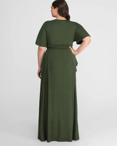 Kiyonna Dress 5X Green Indie Flair Style Maxi Kimono Sleeves Draped Slimming - Picture 4 of 7