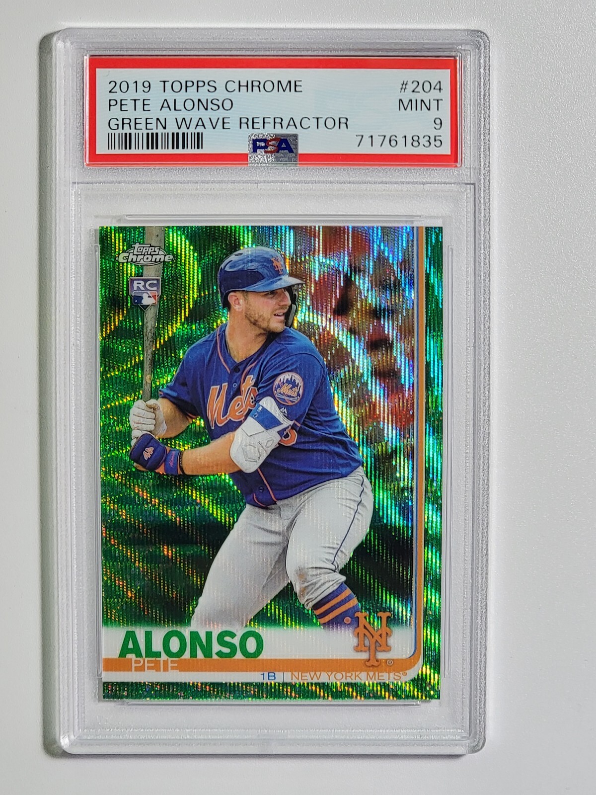 2019 Topps Chrome PETE ALONSO Green Wave Refractor /99 PSA 9 MINT Rookie RC #204