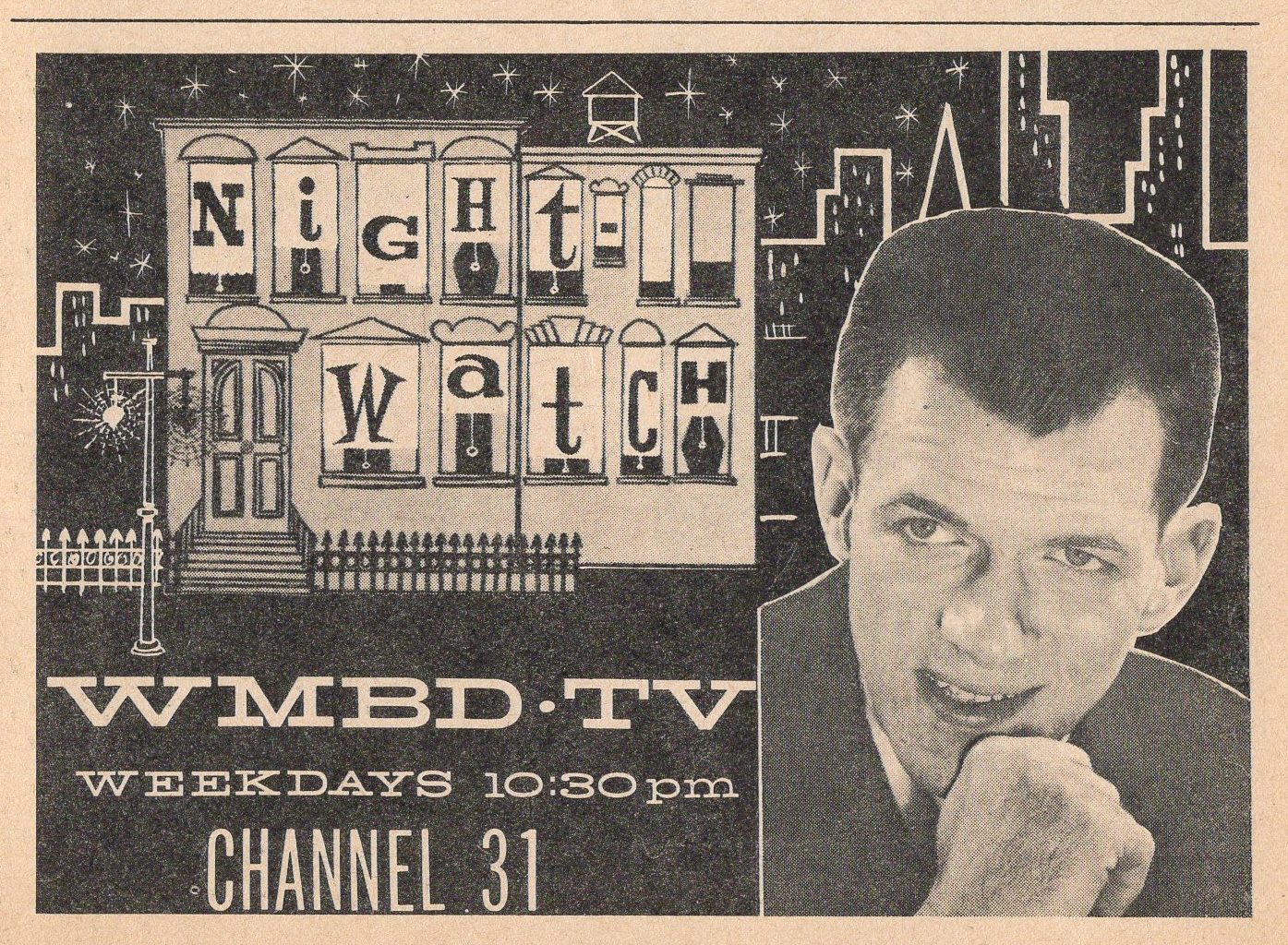 1961 TV ADNIGHTWATCH on WMBD TELEVISION CHANNEL 31 in PEORIA,ILLINOIS
