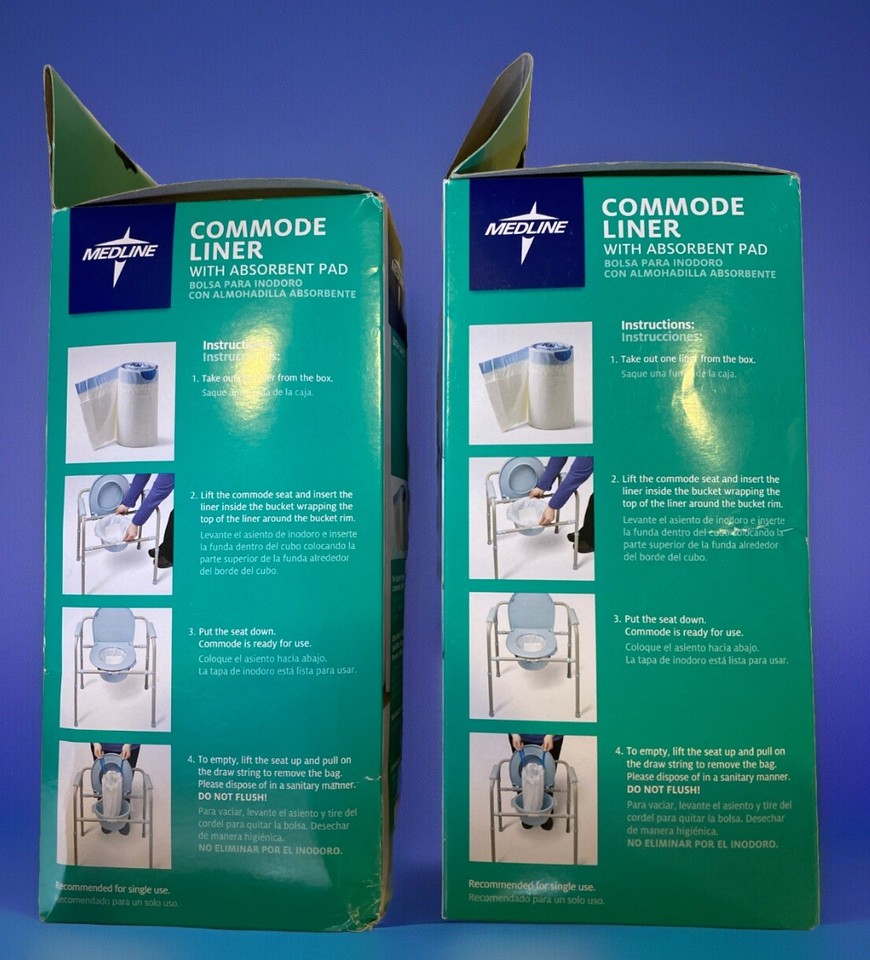 2 NEW BOXES MEDLINE BEDSIDE TOILET COMMODE LINERS FOR CONVENIENT WASTE ...