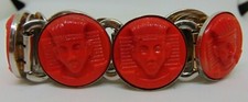 *EGYPTIAN KING TUT HEAD CORAL COLOR STONE BRACELET
