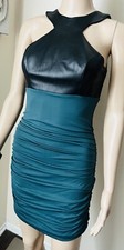 NWOT LA PINA by David Helwani Womens Leather Ruched Mini Dress Bodycon Stretch S