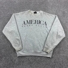 Vintage Perry Ellis America Sweatshirt Mens Large Gray Crewneck Pullover Graphic