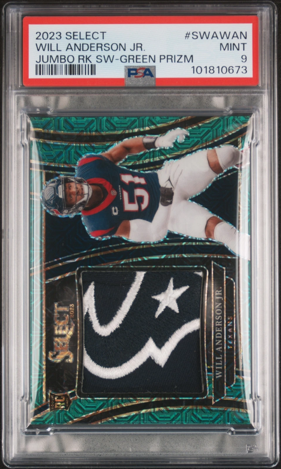 Will Anderson Panini Select Jumbo Rookie Swatches #SWAWAN Green