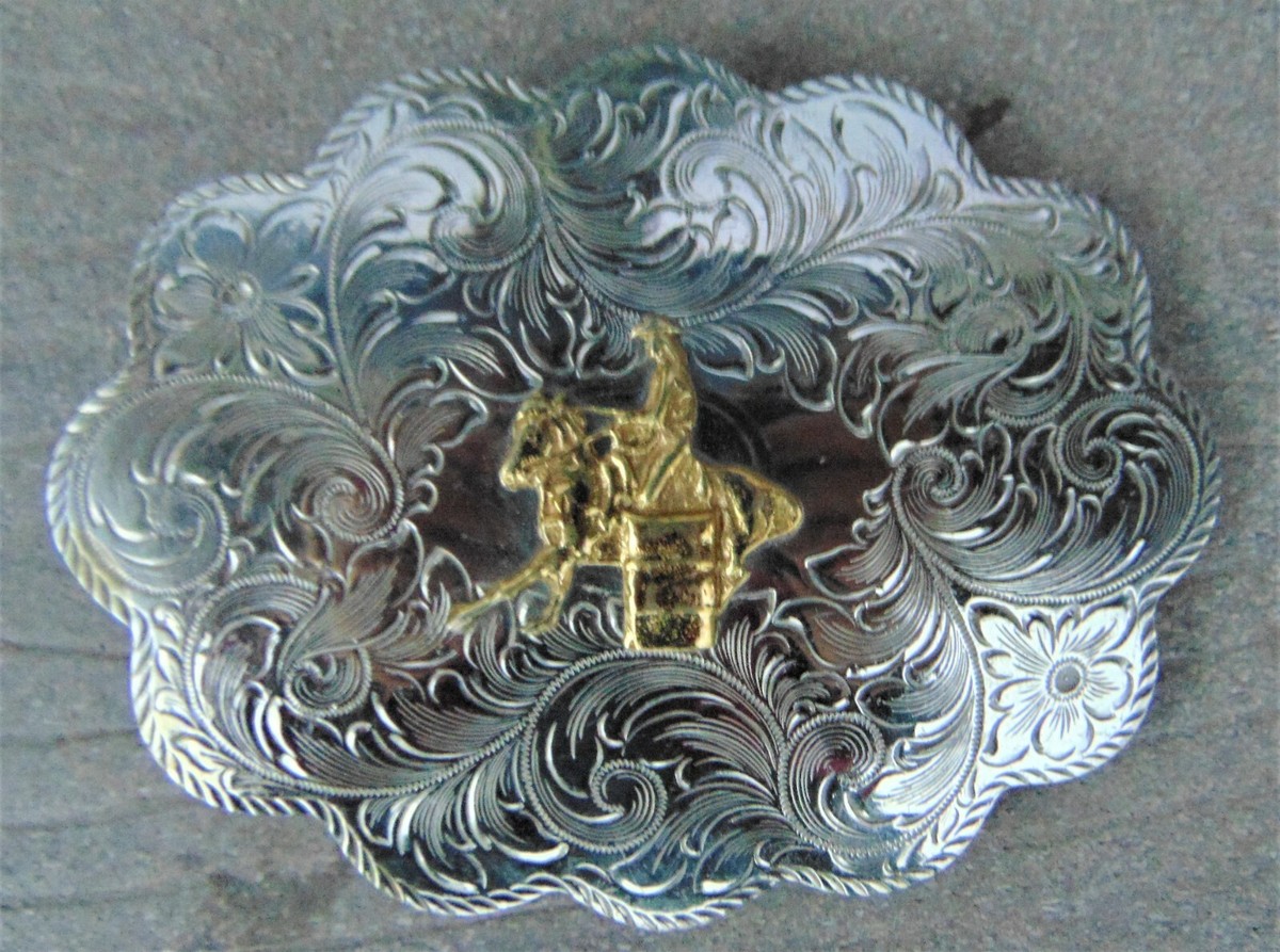 Vintage Western Motorcycle Belt Buckle – Silver Tone Engraved Rider Vintage Silver Plated Heavy Motorcycle Biker Rider Belt  main image 2