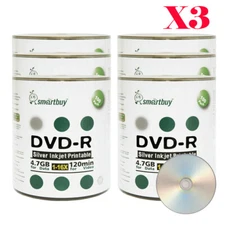 1800-Pack SmartBuy DVD-R 16X 4.7GB Silver Inkjet Printable Recordable Media Disc