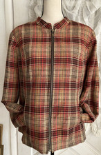 Women's SZ 16 Blazer Jacket Red Tan Plaid Zip Closure Lined Sag Harbor