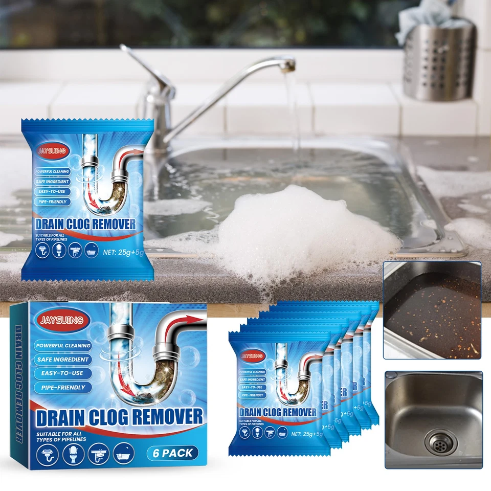 6pcs Fast Drain Remover Hot Sink Pipe Dredge Bomb Toilet Quick Foaming Cleaner - Image 3 of 4