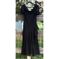 Eva Blue Black Flutter Sleeve Cowl Neck Ruffle Midi Dress Size 12 Formal Event