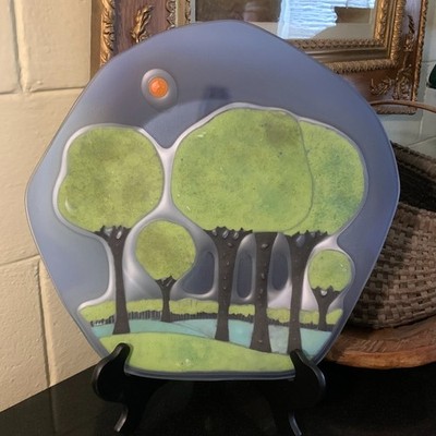 Michael & Frances Higgins 15 3/8'' Fused Glass Charger Four Seasons Trees Summer