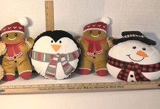 Small Christmas Pillows Lot Of 4 Snowman, Penguin, Gingerbread Man New W/o Tags