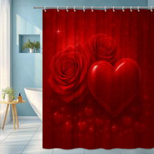 Red Roses Heart Shower Curtain for Romantic Bathroom Decor