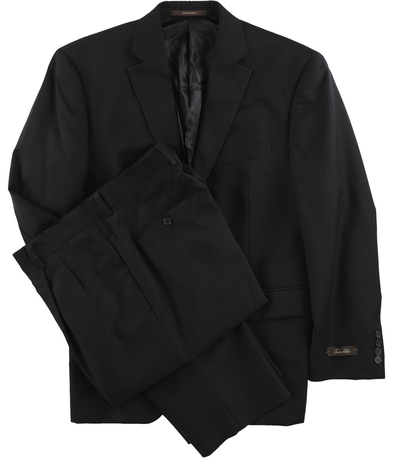 Tasso Elba Mens Professional Two Button Formal Suit, Black, 40 Short / 34W x 38L
