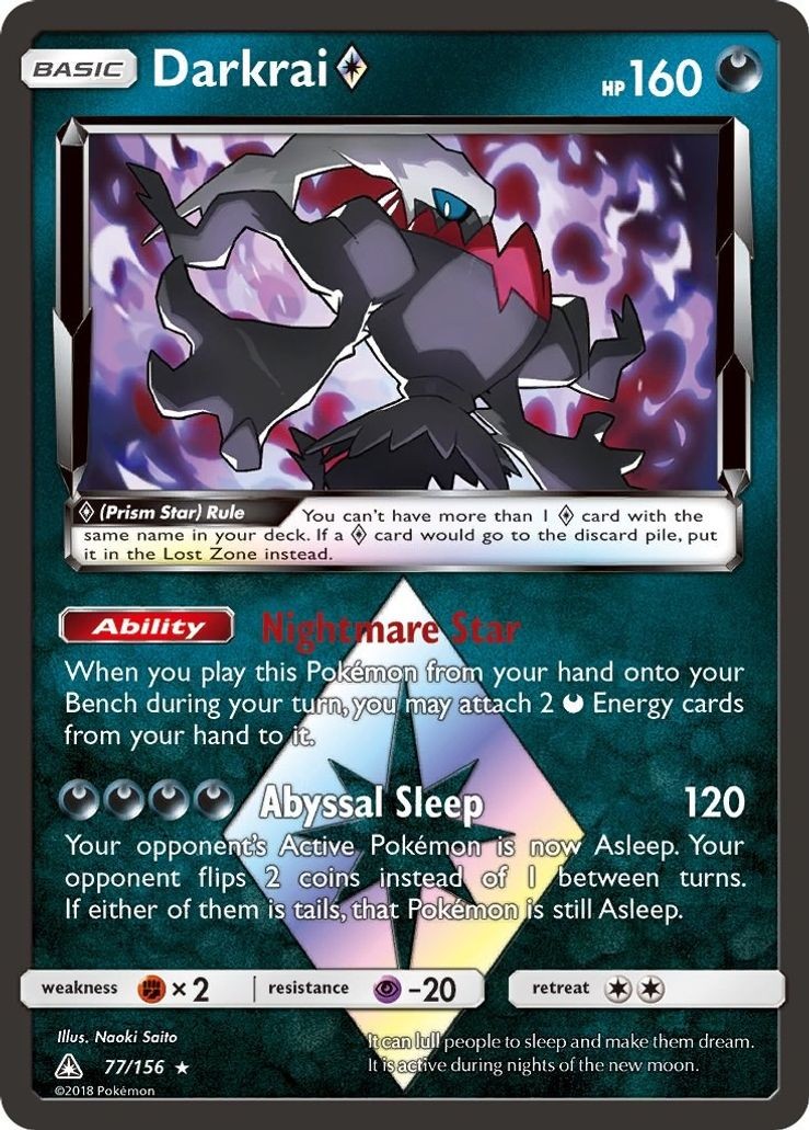 Darkrai Prism Star - 77/156 - Pokemon Ultra Prism Sun & Moon Ultra Rare Card NM