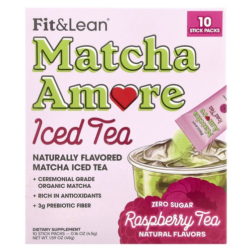 Matcha Amore Iced Tea, Raspberry Tea, 10 Stick Packs, 0.16 oz (4.5 g) Each