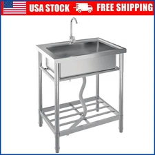 28'' Stainless Steel Freestanding Commercial Utility Sink Single Bowl w/ Faucet