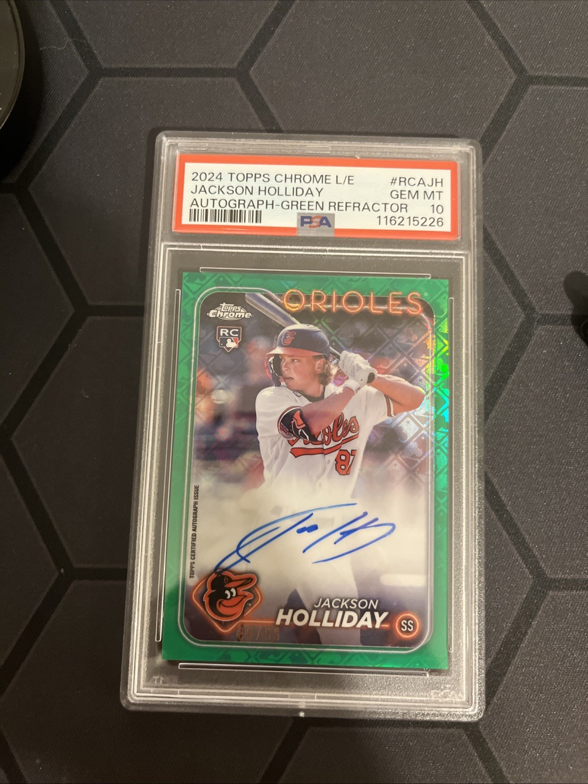 Jackson Holliday Rookie Green Logofractor Auto /99 PSA 10 Topps Chrome view 3