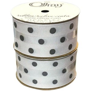 Lot of 2: Offray Ribbon SILVER DOTS ON WHITE Each 9-Ft.x1.5-in. GROSGRAIN ~ New