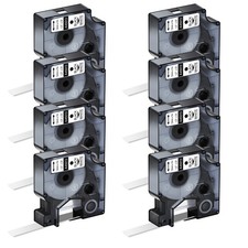 8PK Black on White Label Tape For DYMO D1 45013 LabelManager 250 1/2  x23  12mm