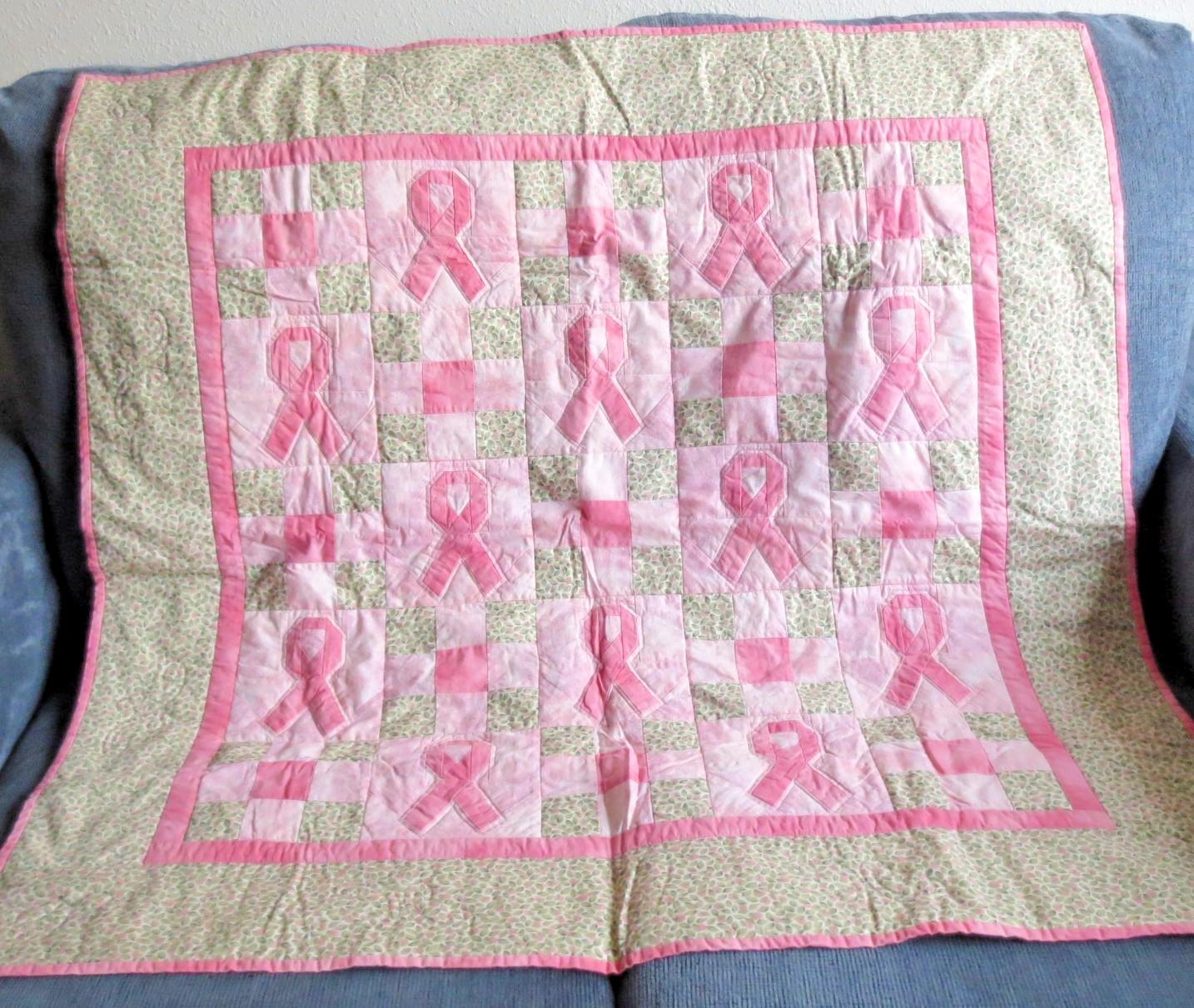 2000 39"X39" BREAST CANCER AWARENESS QUILT BY ARDYTH'S SEW N SHOPPE CLUB MEMBERS