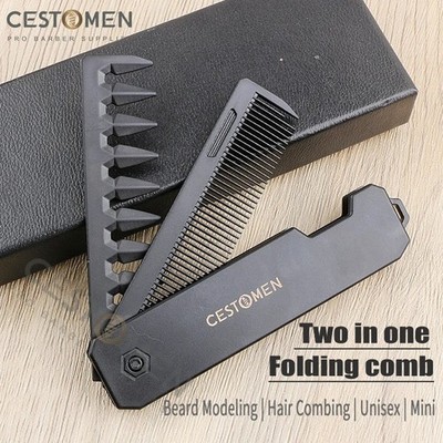 Neu 2-in-1 Tasche Klappkamm, breiter Zahn Kunststoff Bart & Haarstyling Friseur T