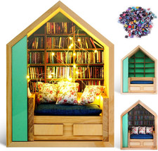 Lighted Anxiety Bookshelf with 340 Mini Books - Miniature Book Library Shelf | C