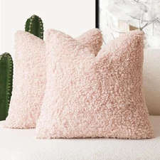 Foindtower 2 Pieces 16x16 Inch Light Pink, Faux Fur Throw Pillow Cover Accent Sh