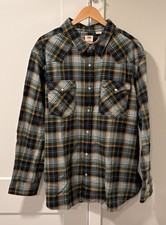 Levi's The Western Flannel Plaid Green Blue Snap Pearl Shirt Men  s 2XL NWT