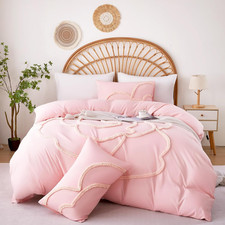 Boho Twin Duvet Cover Set, Soft Floral Bedding with Zipper, All Seasons Pink