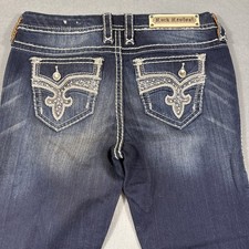 Rock Revival Jeans LENI Womens 30 Easy Boot Cut Embellished WHISKERING