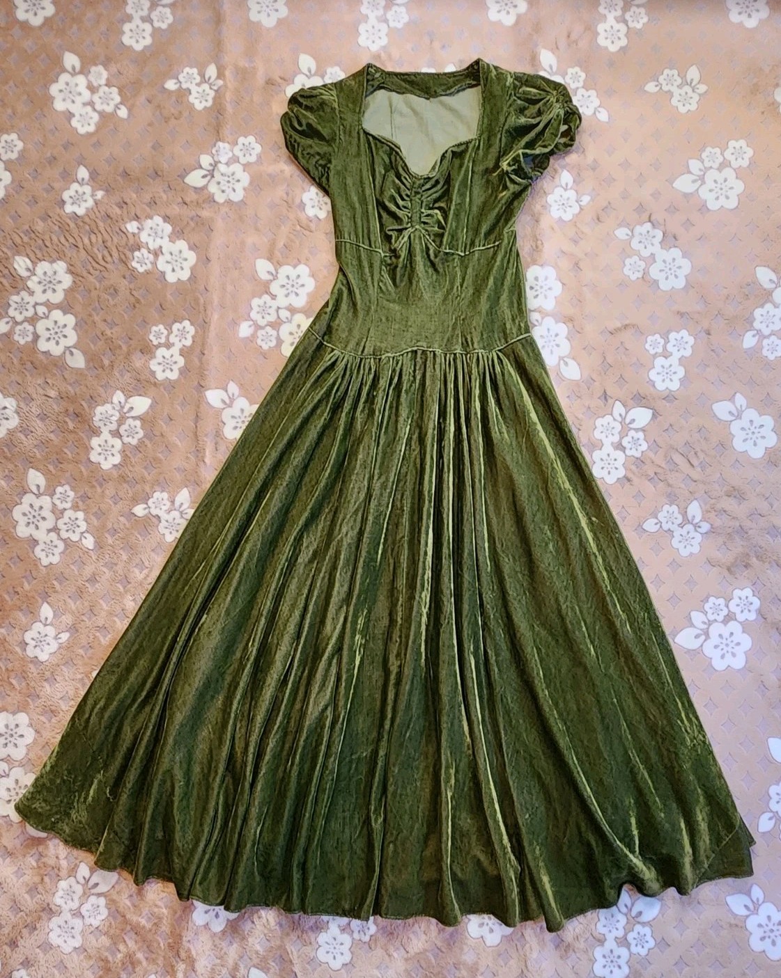 Vintage 1930's Green Velvet Gown Small