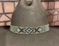 NATIVE Handmade Beaded Hatband HAT BAND Travertin TURQUOISE Zuni STERLING SILVER