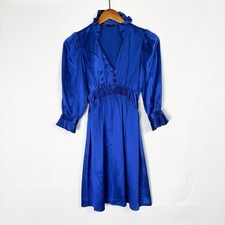 Vintage 90s Betsey Johnson Babydoll Silk Mini Dress Wrap Waist Royal Blue Size 0