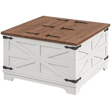  New HOMCOM Coffee Table with Flip Top Hidden Storage,Square Center Table White
