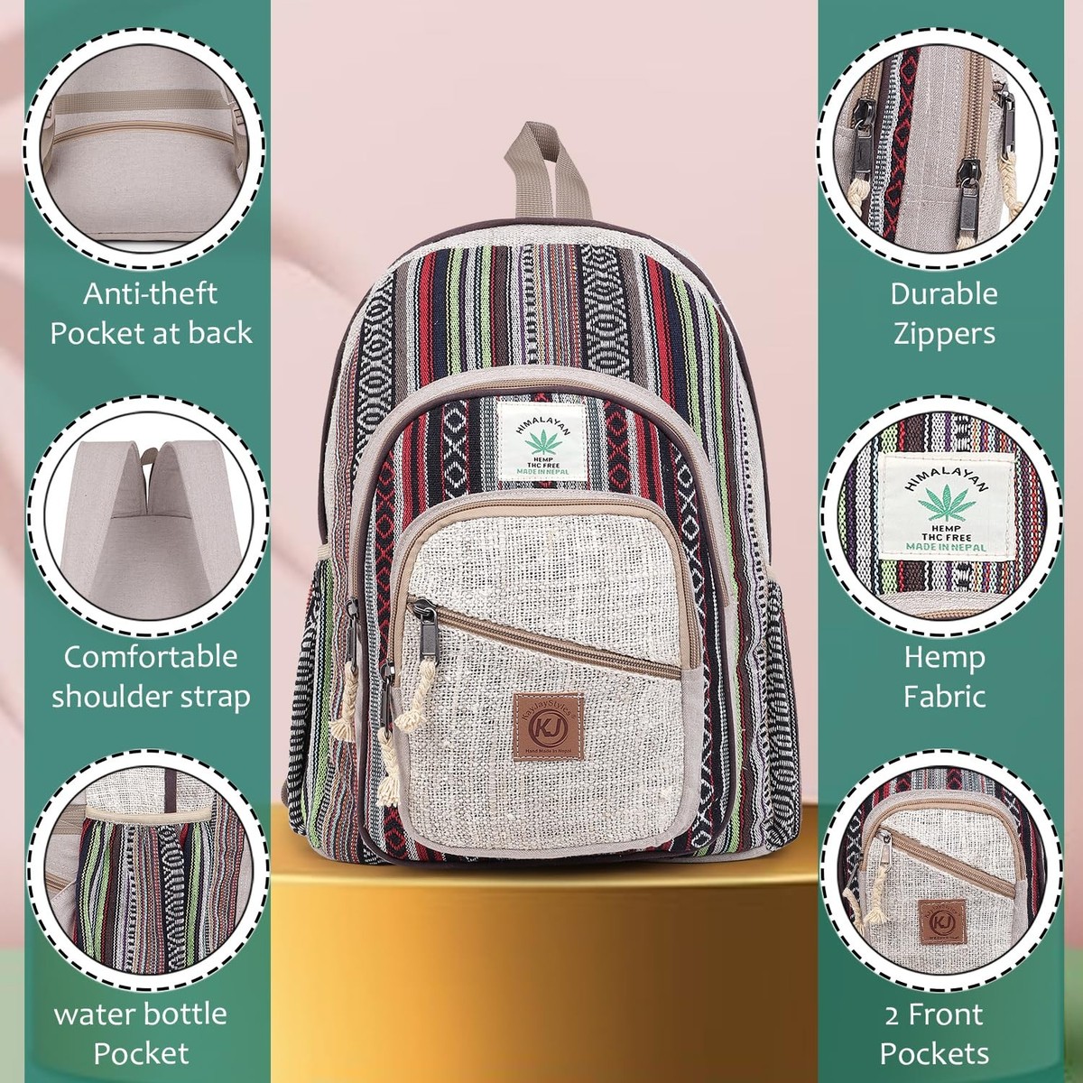 Natural Handmade Large Multi Pocket Hemp Nepal Backpack | eBay