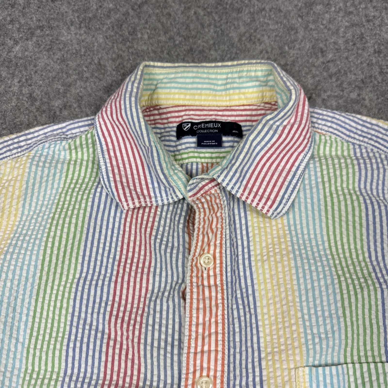 CREMIEUX Shirt Mens Large Multicolor Sailing Club Striped Seersucker Coastal