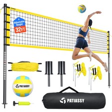 Professional Portable Volleyball Net Set Heavy Duty w/Adjustable Poles Ball Pump