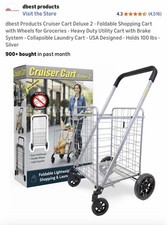 Cruiser Cart Deluxe 2 - Foldable Shopping with Wheels for Groceries Heavy Duty