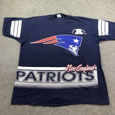 Vintage New England Patriots Shirt Mens XL Blue All Over Print NFL Salem 90s